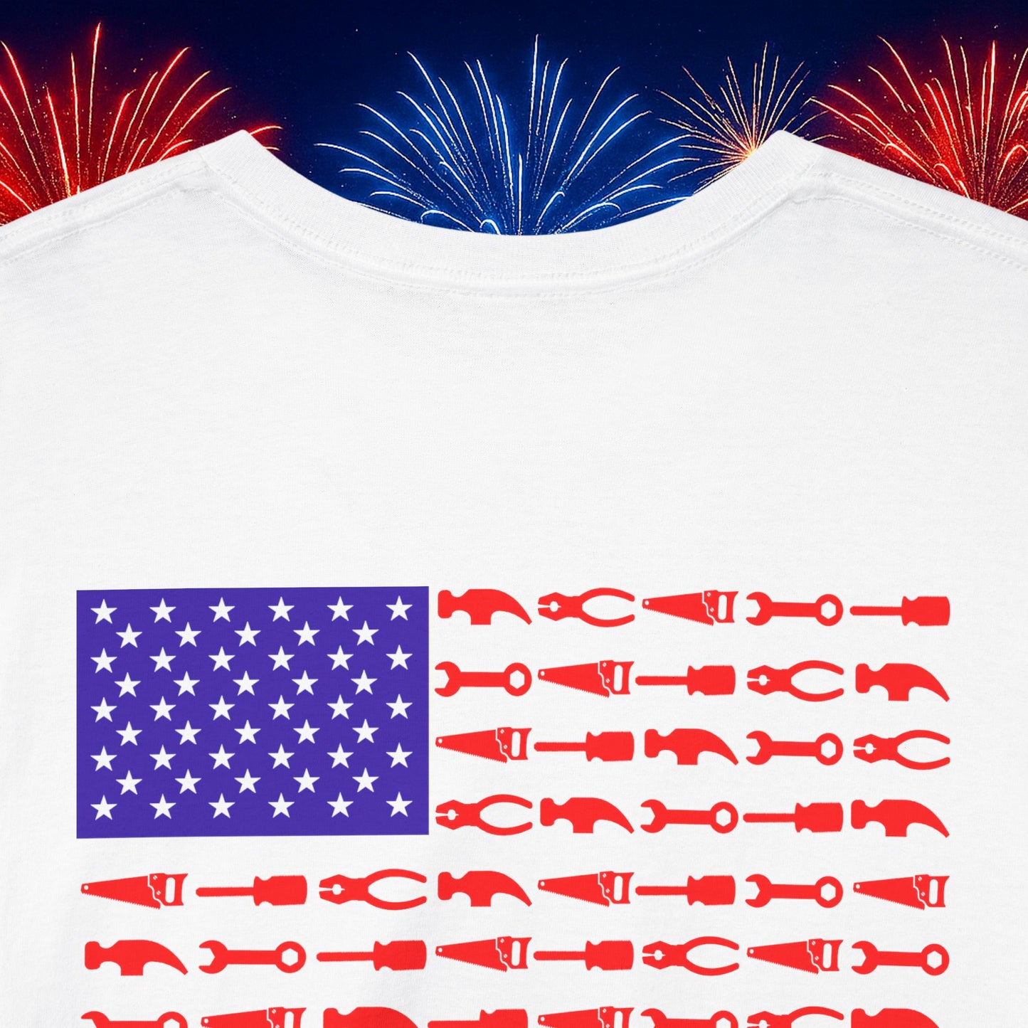 White Logo Design T-Shirt - Black & White - Red, White & Blue Collar Edition