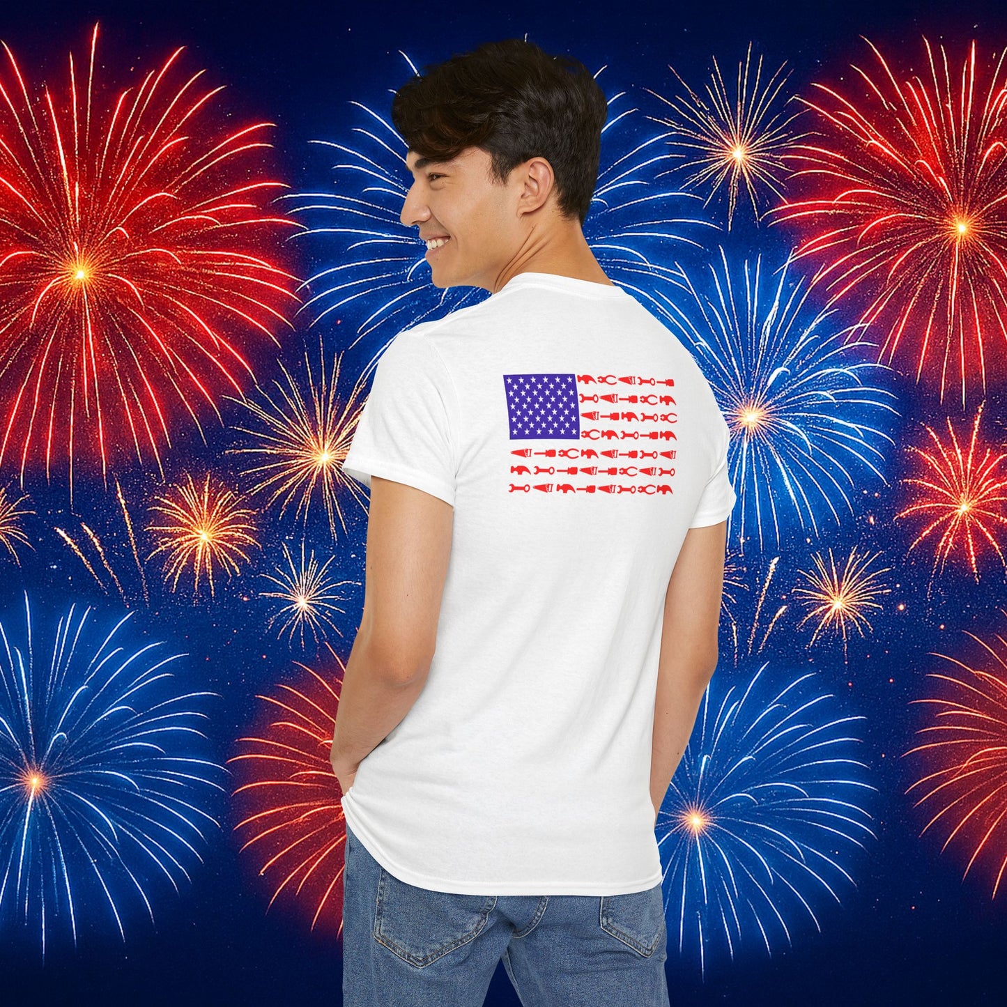 Hammer Design Tool Flag White T-Shirt – American Made for the Trades