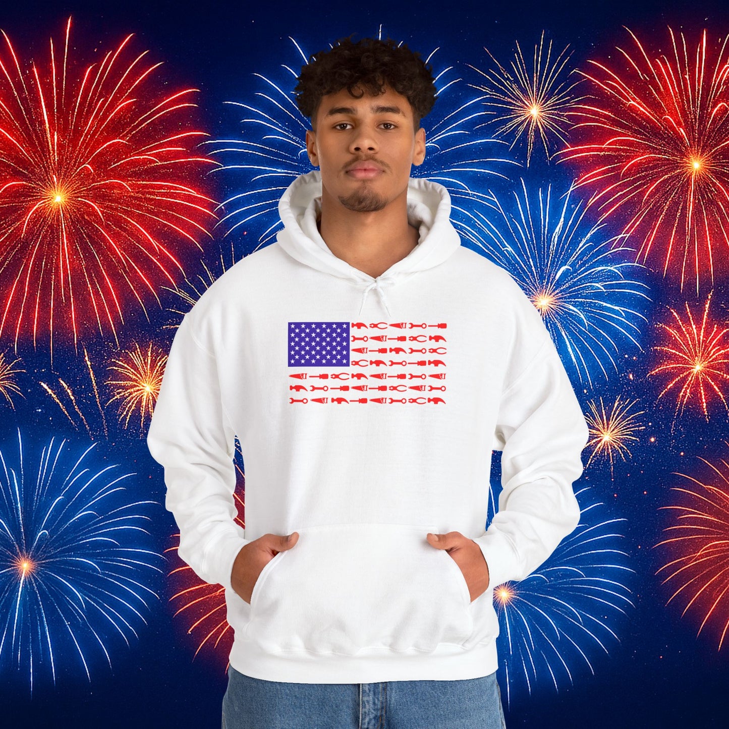 Tool Flag White Hoodie – Built for the Trades, Worn with Pride