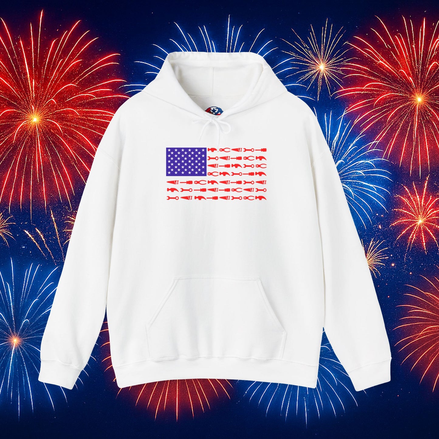 Tool Flag White Hoodie – Built for the Trades, Worn with Pride