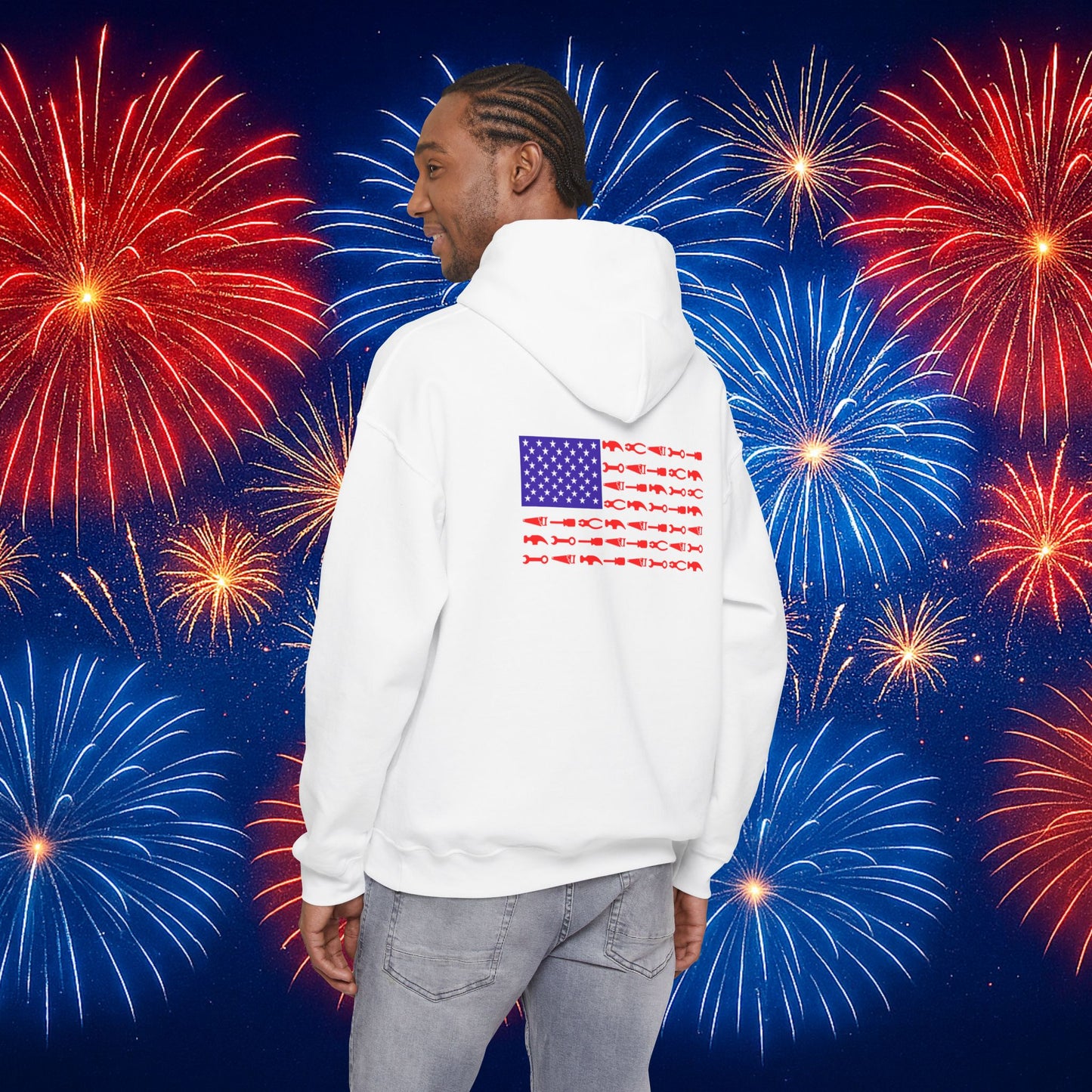 Tool Flag Hammer Hoodie – Built for the Trades, Worn with Pride