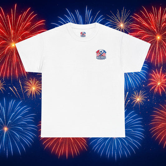 White Logo Design T-Shirt - Black & White - Red, White & Blue Collar Edition