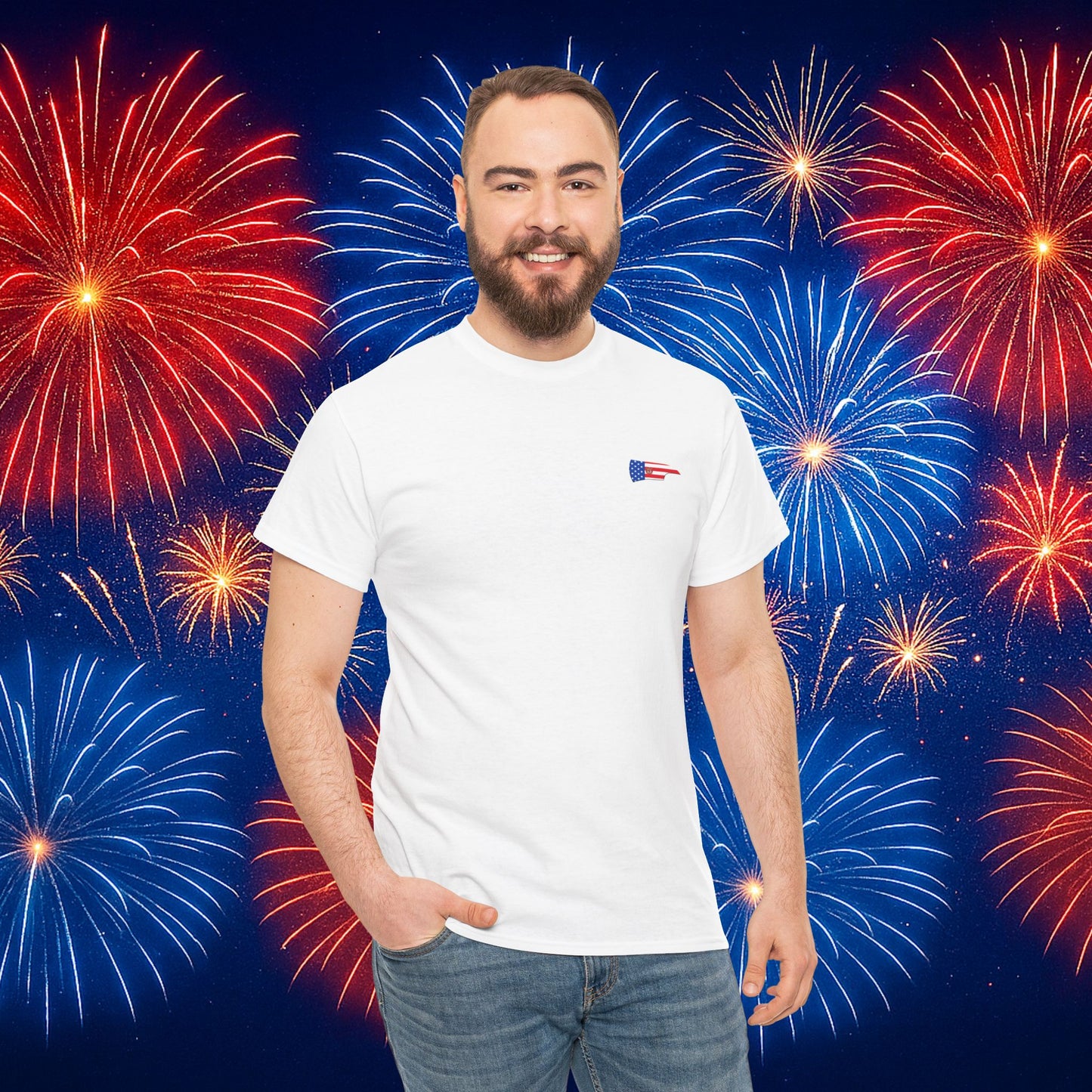 Firefighter Axe White Tool Flag  T-Shirt – Red, White & Blue Collar Edition