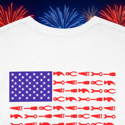 White Logo Design T-Shirt - Black & White - Red, White & Blue Collar Edition