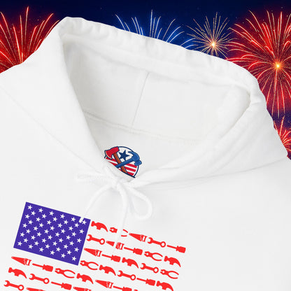 Tool Flag White Hoodie – Built for the Trades, Worn with Pride