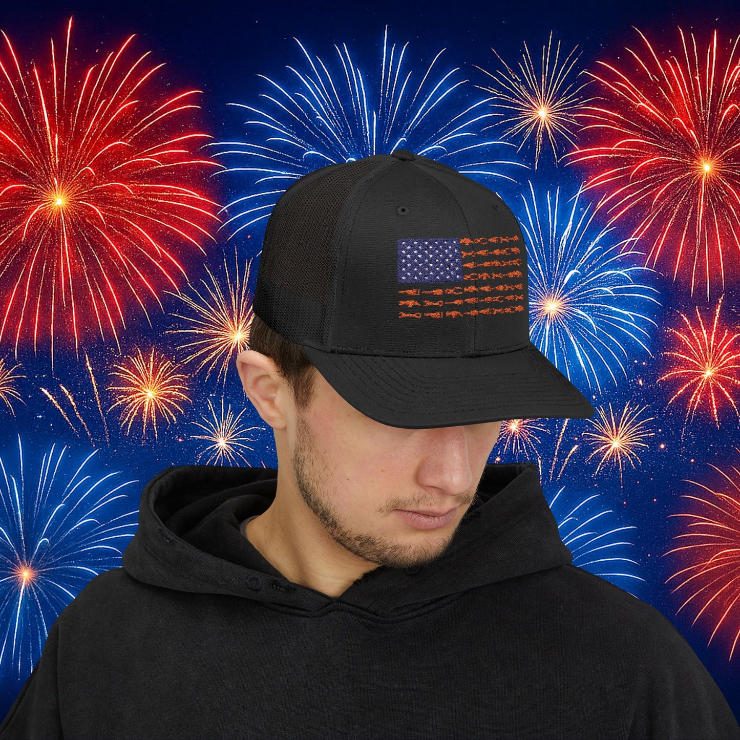 Black USA Tool Flag Trucker Cap American Flag Made of Hand Tools Snapback