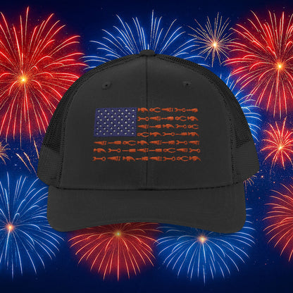 Black USA Tool Flag Trucker Cap American Flag Made of Hand Tools Snapback