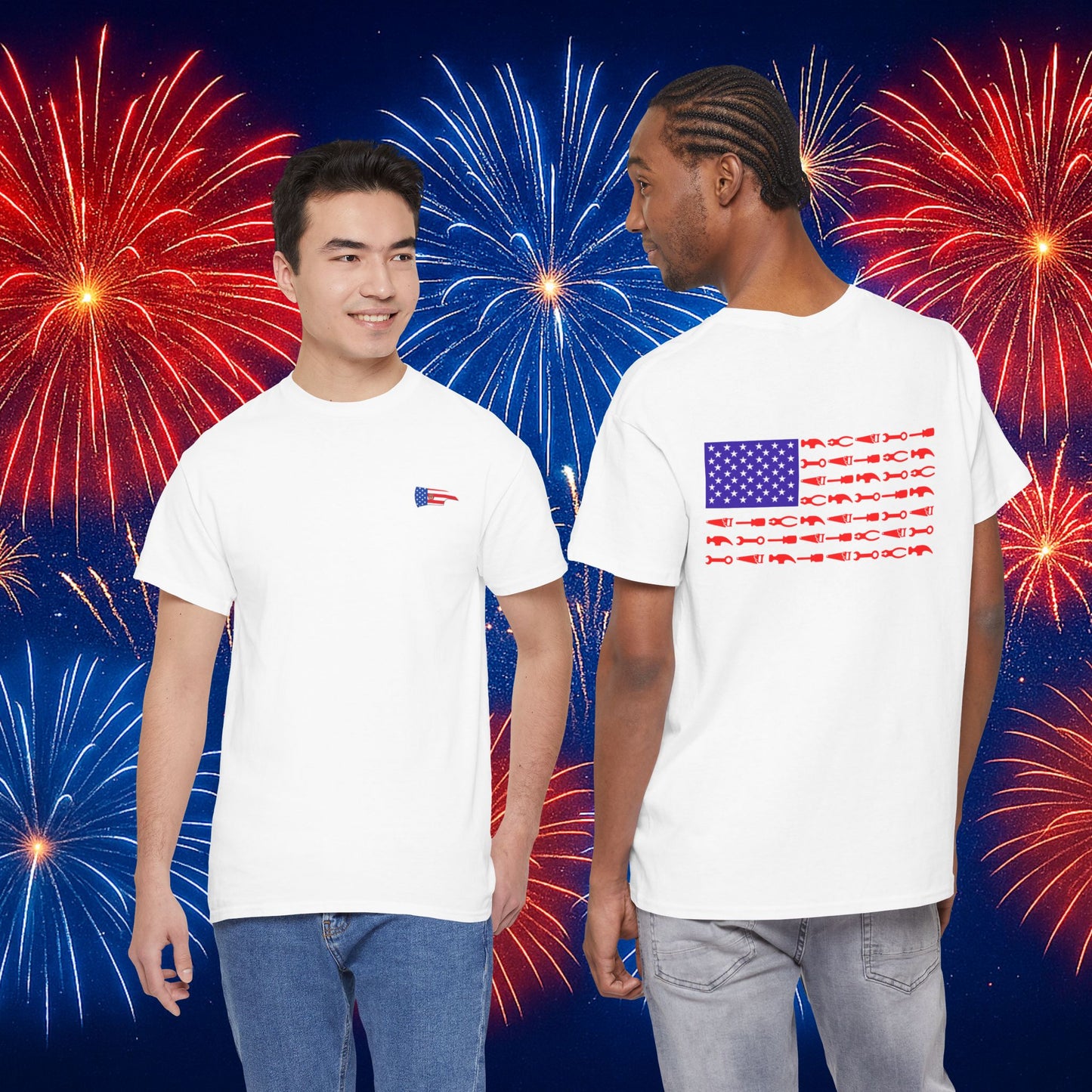 Firefighter Axe White Tool Flag  T-Shirt – Red, White & Blue Collar Edition
