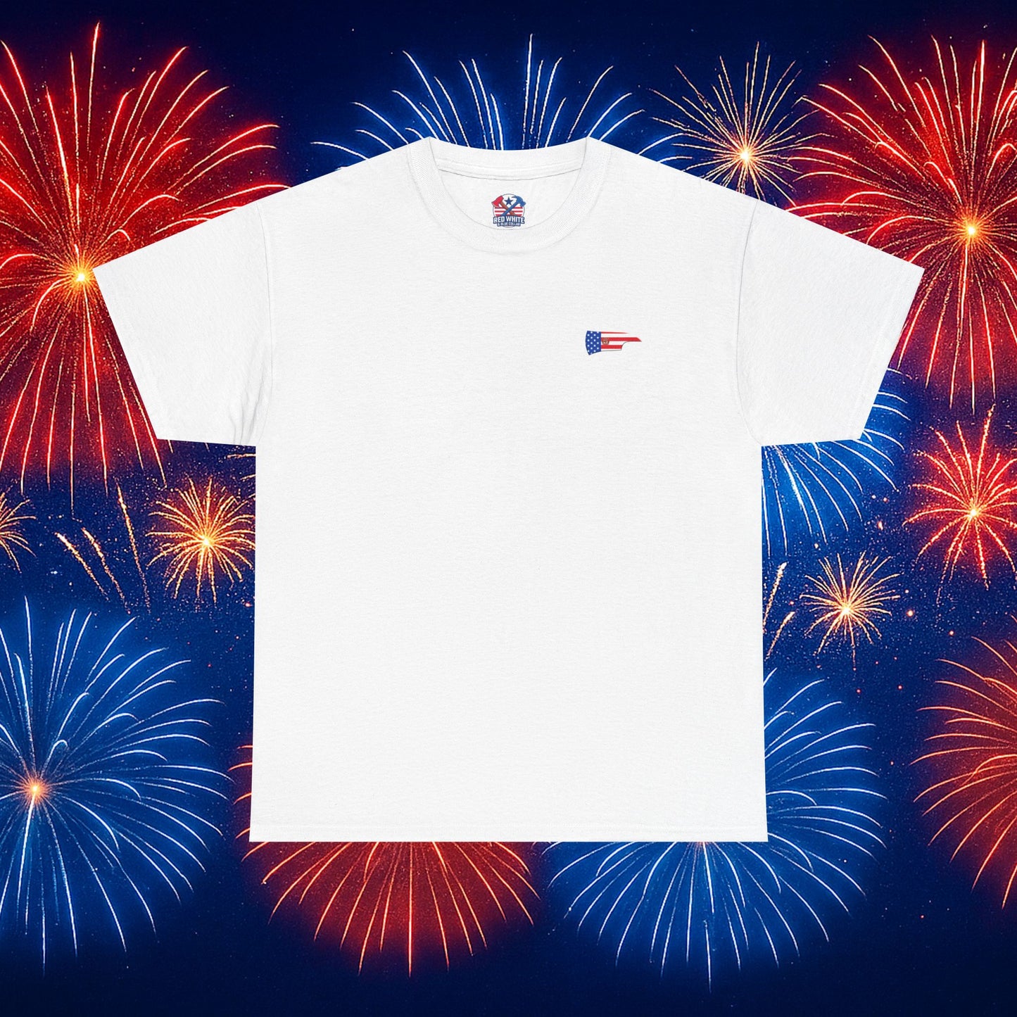 Firefighter Axe White Tool Flag  T-Shirt – Red, White & Blue Collar Edition