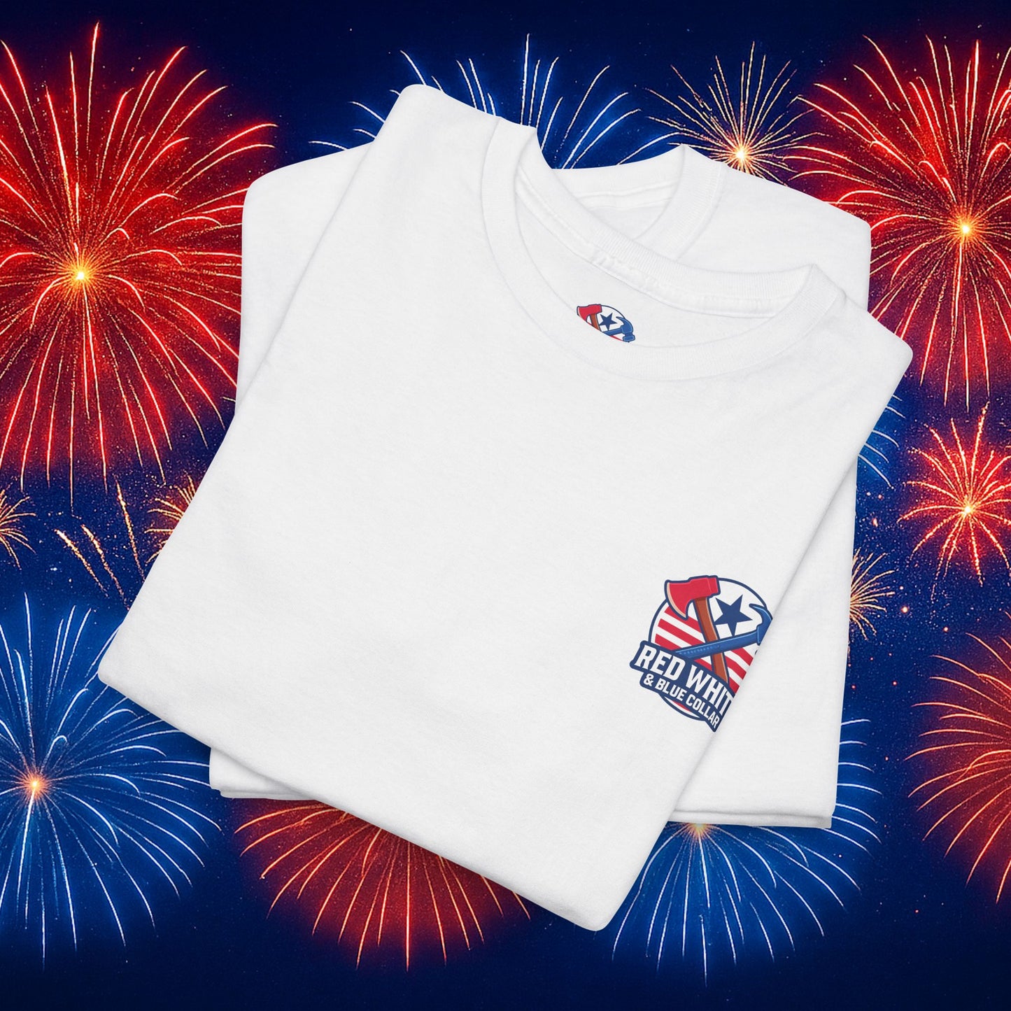 White Logo Design T-Shirt - Black & White - Red, White & Blue Collar Edition