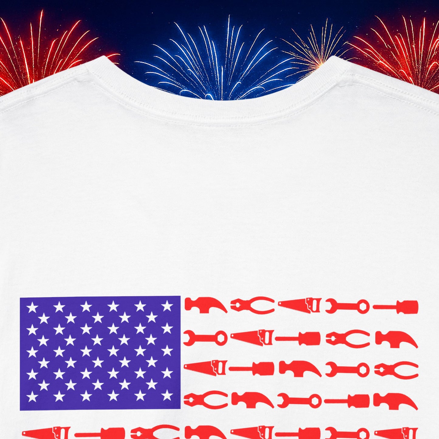 Firefighter Axe White Tool Flag  T-Shirt – Red, White & Blue Collar Edition