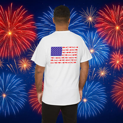 Firefighter Axe White Tool Flag  T-Shirt – Red, White & Blue Collar Edition