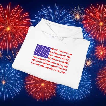 Tool Flag White Hoodie – Built for the Trades, Worn with Pride