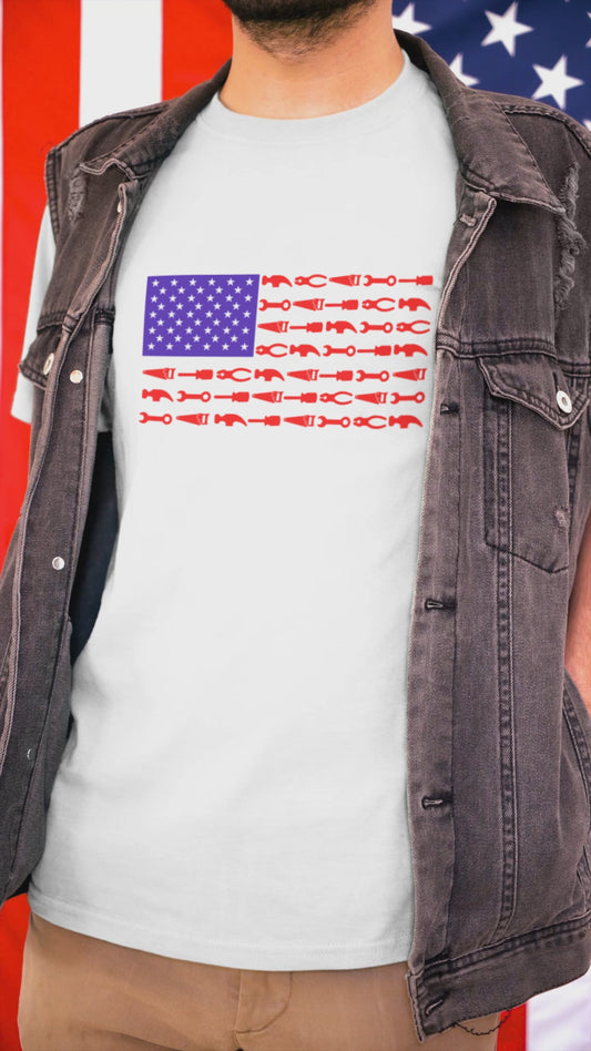 Tool Flag White T-Shirt – American Pride for the Working Class